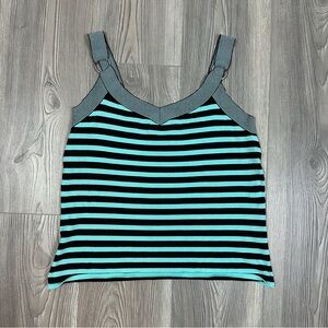 Kasper Aqua Black Striped Tank Top Silver Ring Straps‎ Size M